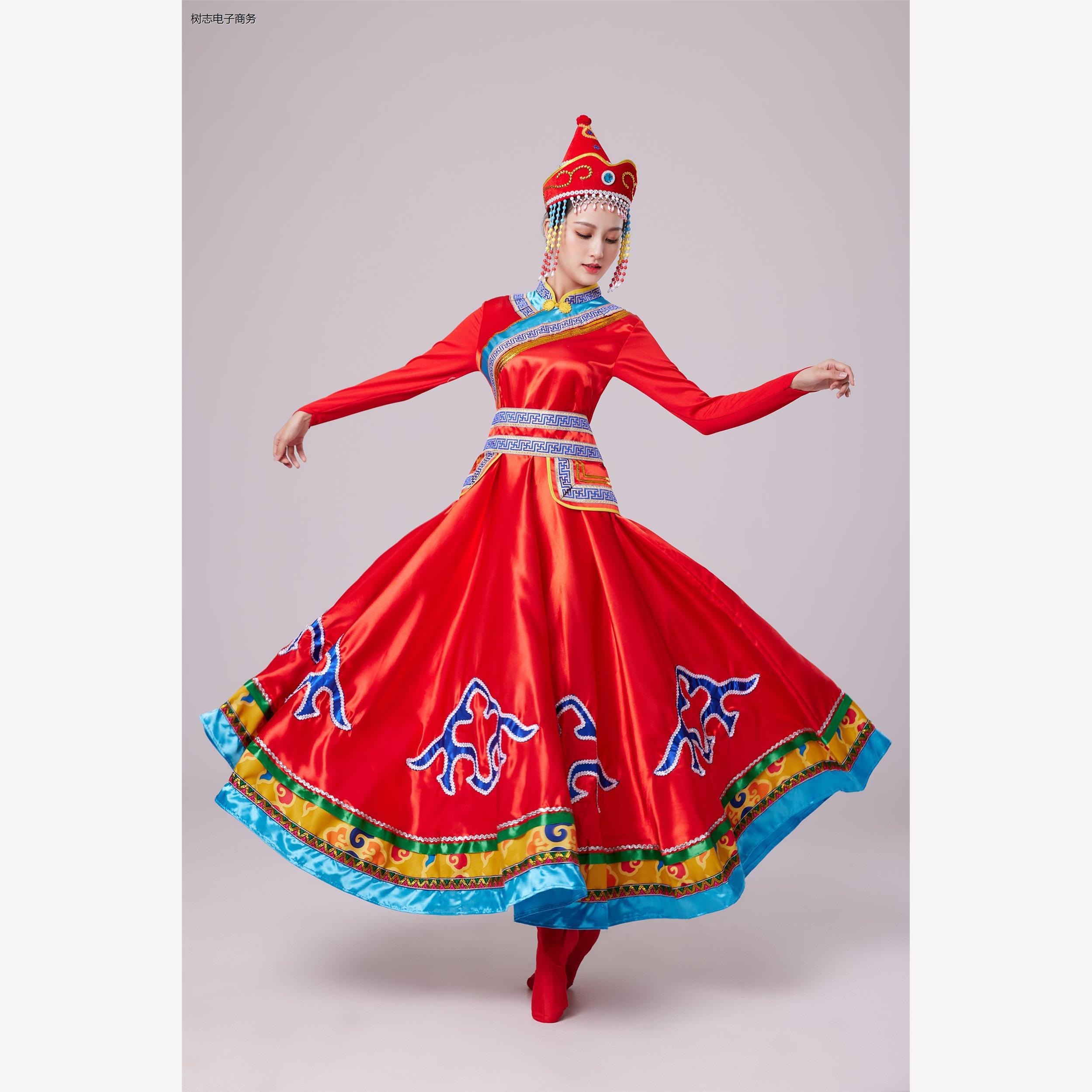 新款蒙古演出服装女舞台服大摆裙少数民族藏族舞蹈演出服装蒙古袍