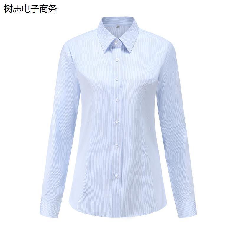 农商行女衬衫白底蓝细条