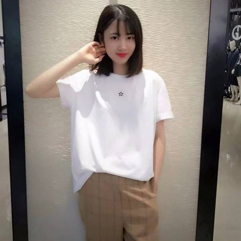 新颖哥弟特2018夏新款女装正品国内代购纯棉宽松白色短袖T恤女潮