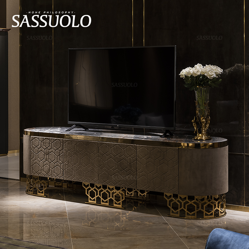 大理石面真皮轻奢风豪华电视柜