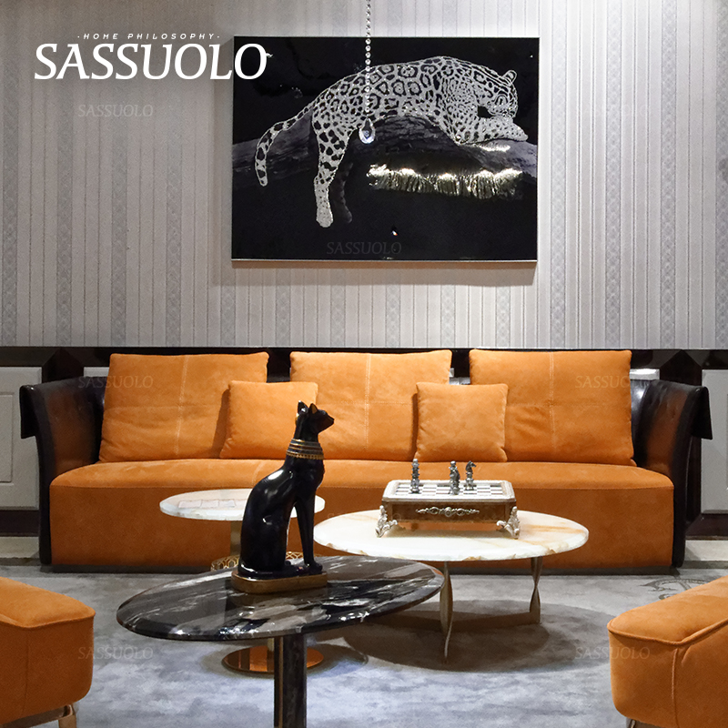 爱马仕橙色意式风超薄扶手家具