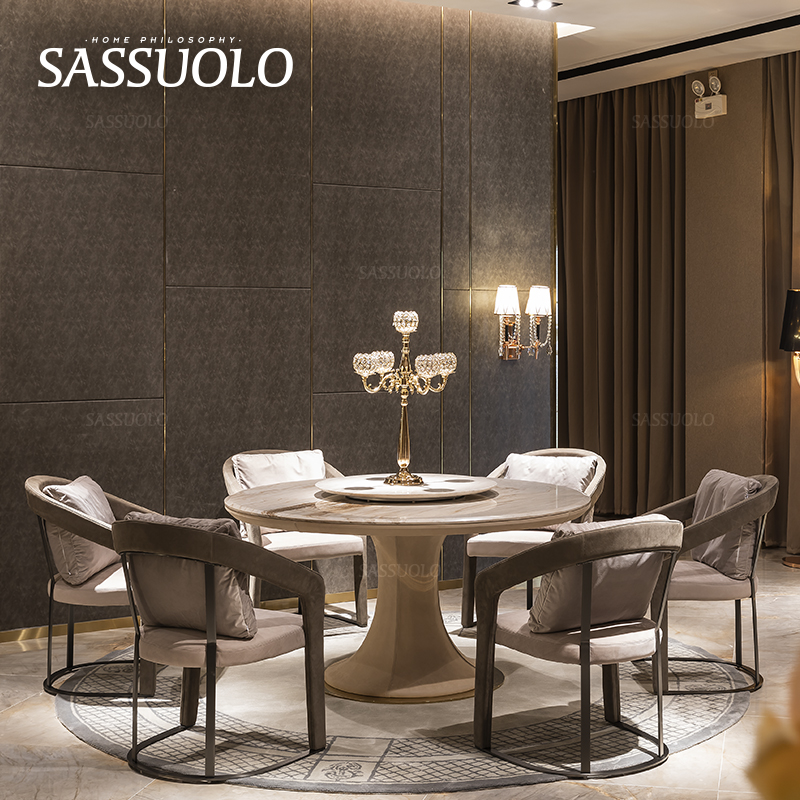 天然白色大理石桌椅轻奢风圆餐台