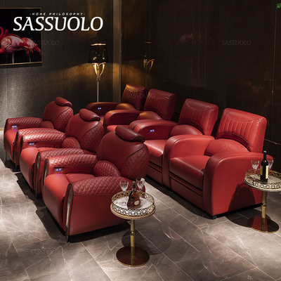 影视厅红色纳帕意式风电动沙发
