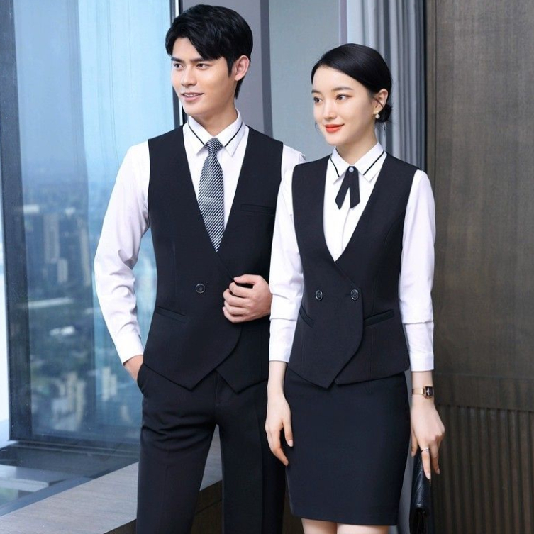 男女同款职业马甲衬衣套装收银前台接待酒店工装餐饮服务员工作服