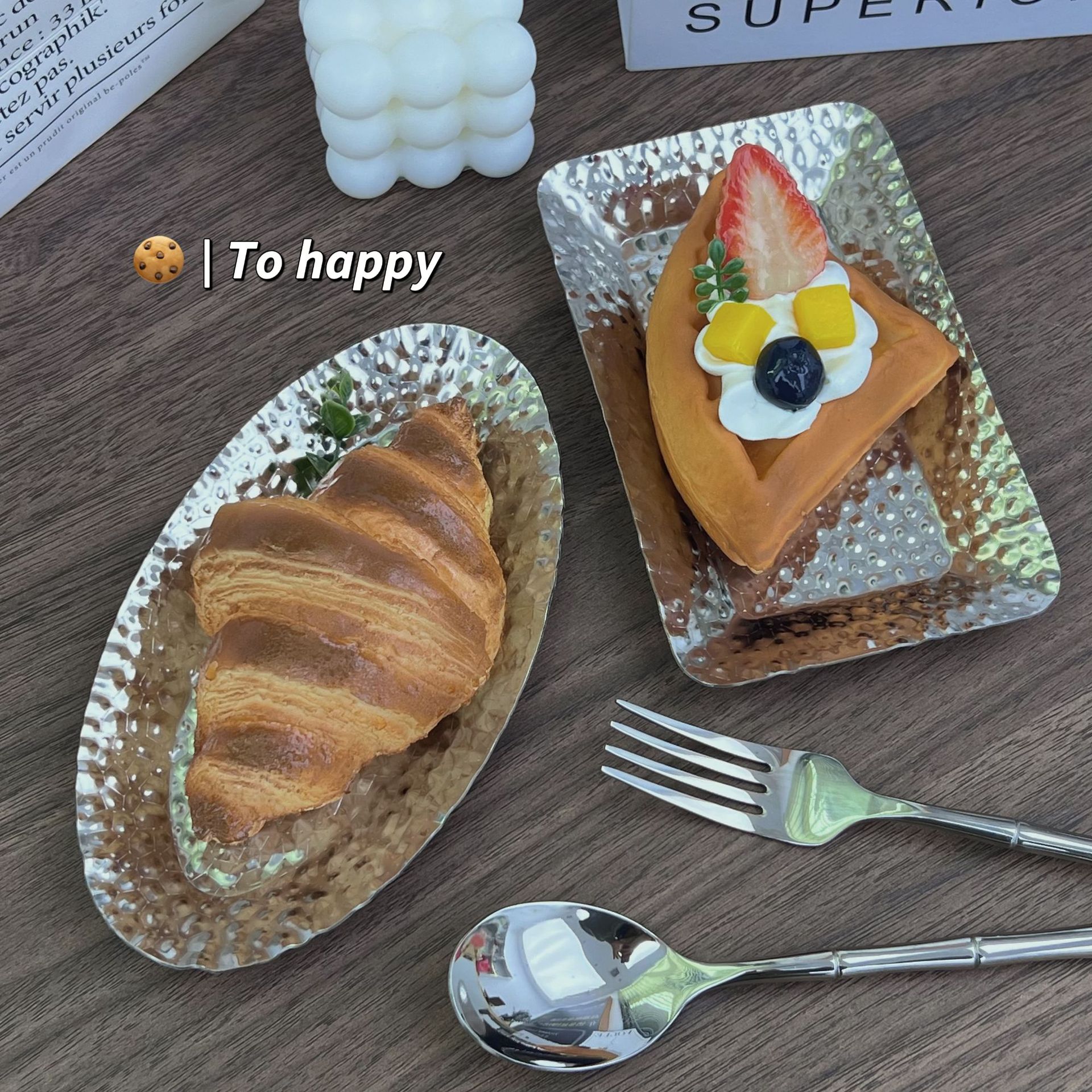 不锈钢毛巾碟子 长方形加厚酒店毛巾盘锤纹湿巾纸巾小吃盘甜品盘