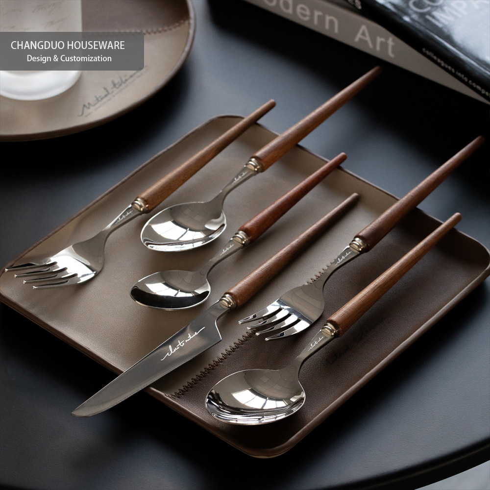 304不锈钢实木柄西餐刀叉勺子