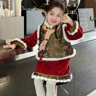 爆款 儿童国风中式 旗袍裙子女孩公主裙 冬季 汉服女童连衣裙2025新款