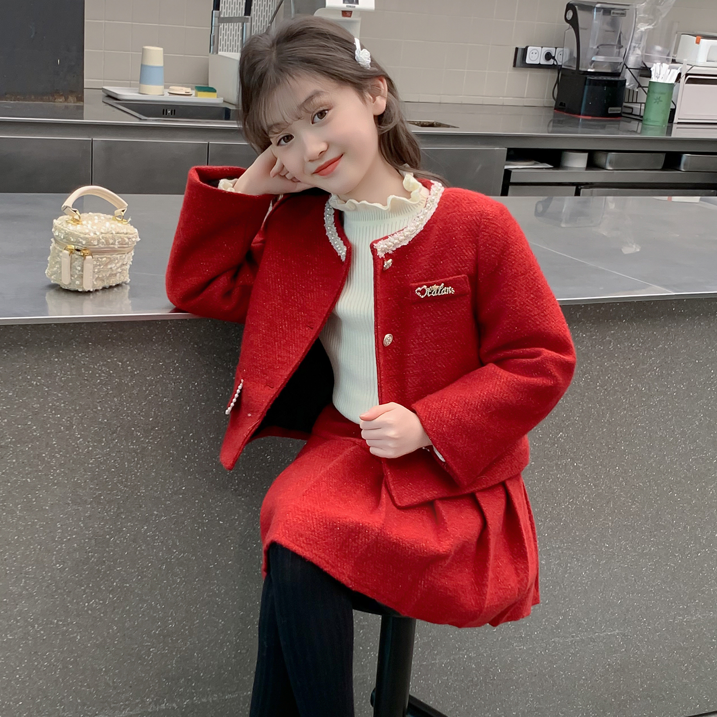 女童套装2025新款冬装儿童网红洋气小香风夹棉加厚女孩冬季两件套