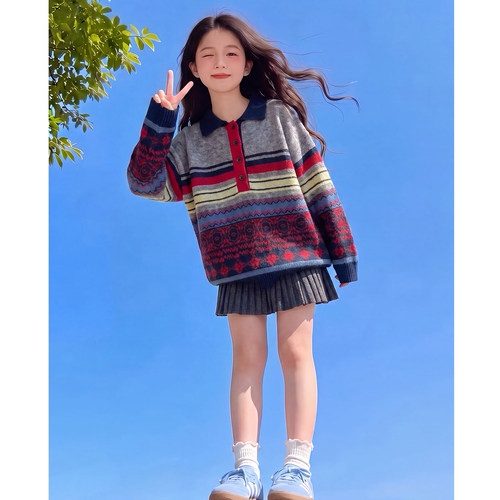 女童秋装2026新款毛衣儿童网红洋气时髦针织衫春秋款女孩百搭上衣