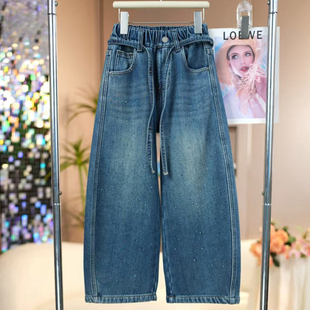 女童冬装裤子2025新款洋气儿童时髦韩版加绒牛仔裤女孩冬季弯刀裤