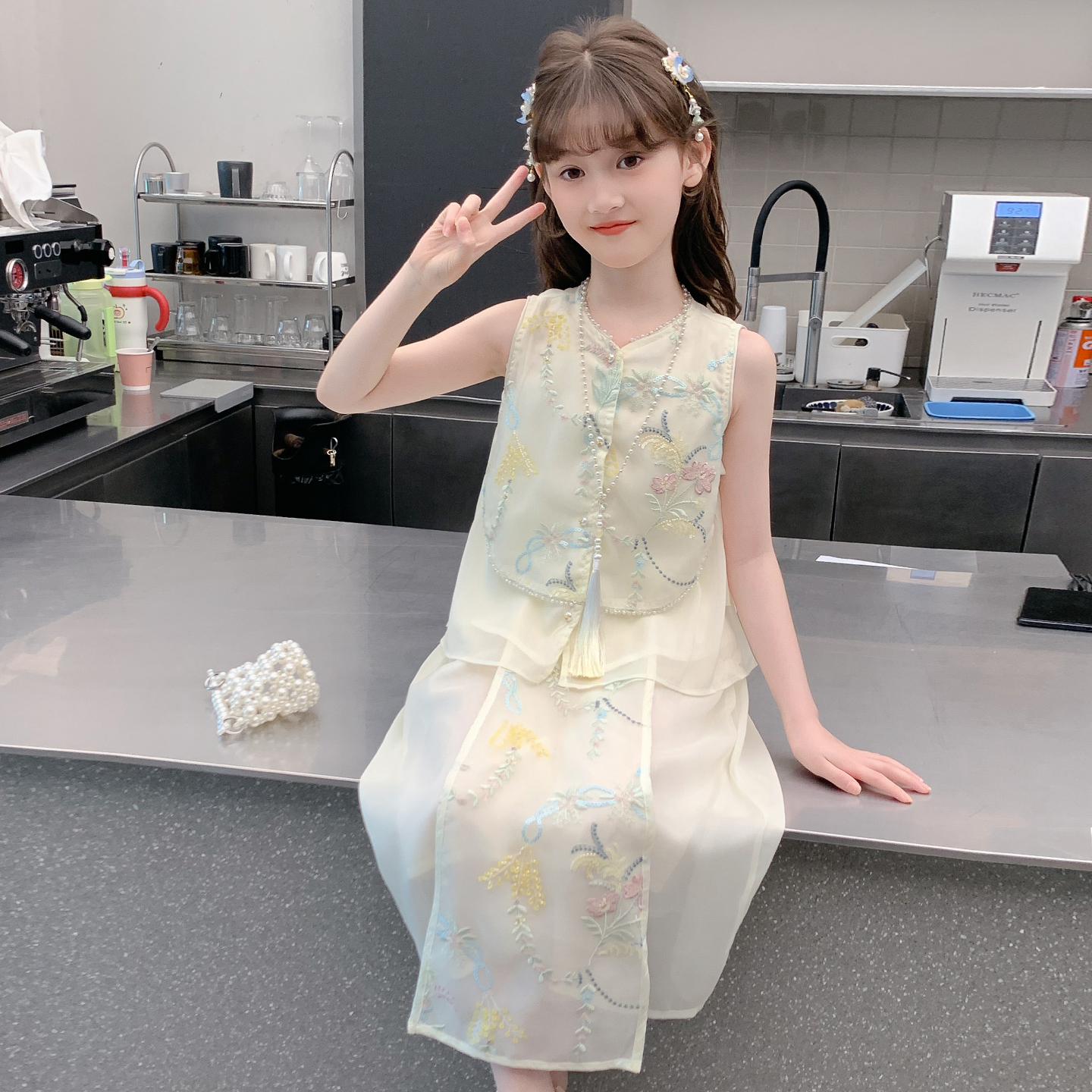 女童夏装套装2025新款儿童洋气时髦国风汉服夏季小女孩薄款两件套