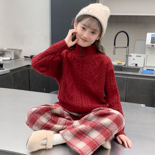 女童毛衣冬装2026新款儿童网红洋气加厚爆款上衣女孩冬季红色衣服