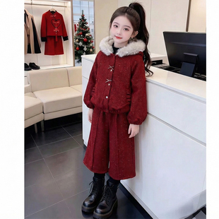 洋气儿童加绒狐耳毛领两件套小女孩冬季 205新款 保暖 套装 女童冬装