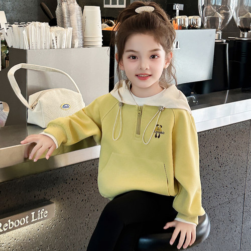 女童卫衣春秋款2026新款儿童洋气时髦连帽休闲外套女孩秋装上衣潮