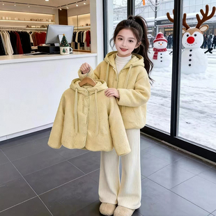 女童冬装外套2026新款洋气儿童时髦加绒加厚上衣小女孩冬季毛毛衣