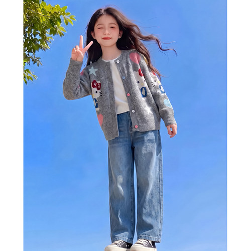 女童外套秋装2026新款儿童网红洋气休闲百搭上衣女孩春秋款针织衫