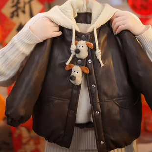 皮衣 洋气儿童时髦加绒潮流保暖上衣女孩冬装 女童冬装 外套2025新款
