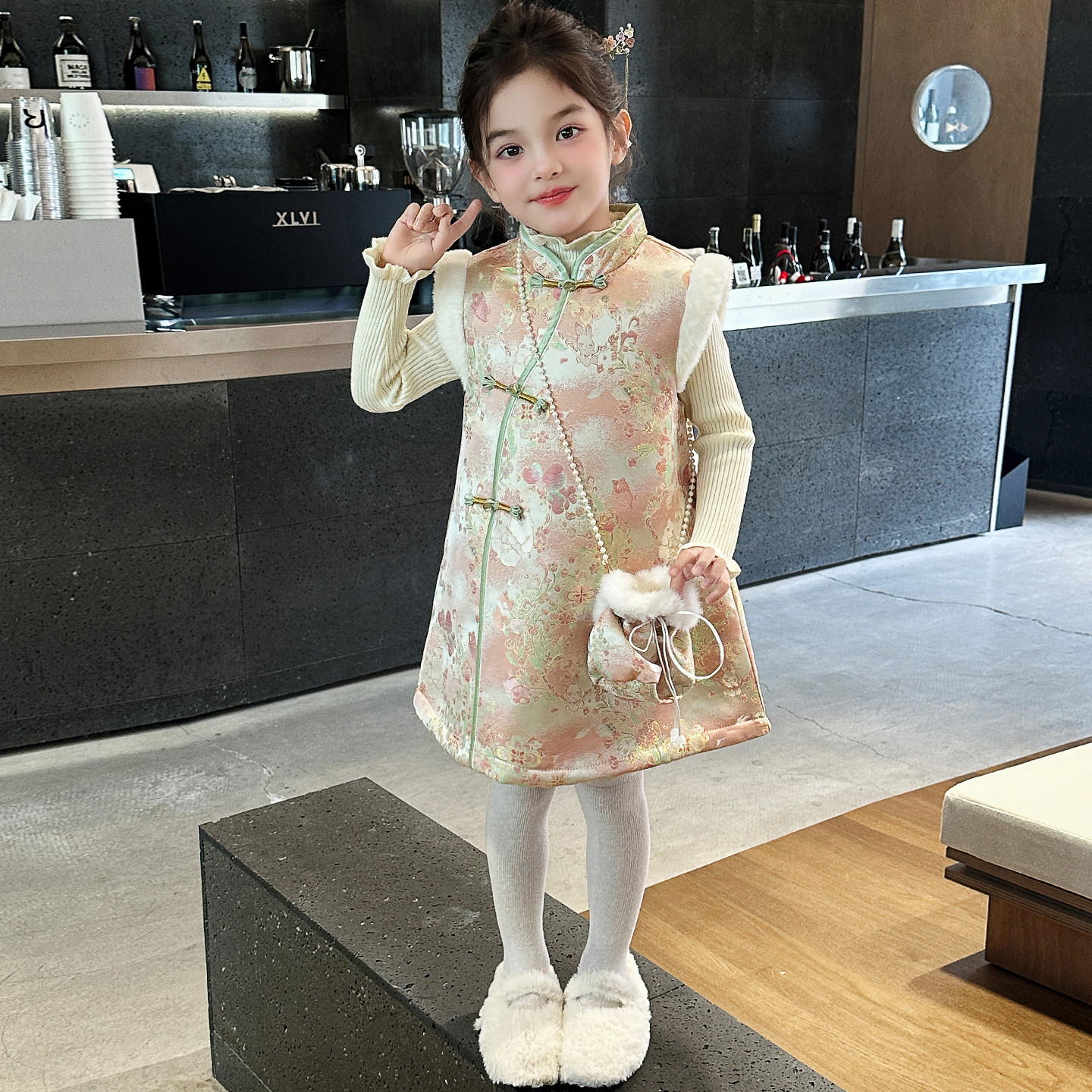 女童汉服连衣裙2025新款冬季儿童洋气国风中式旗袍公主裙女孩裙子