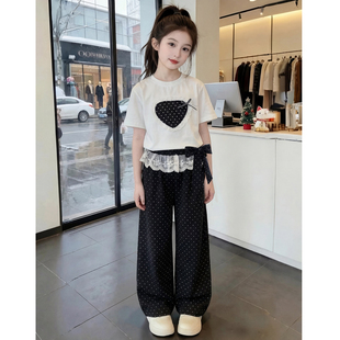 女童夏装套装2026新款儿童爱心波点韩版两件套女孩夏季时髦衣服潮