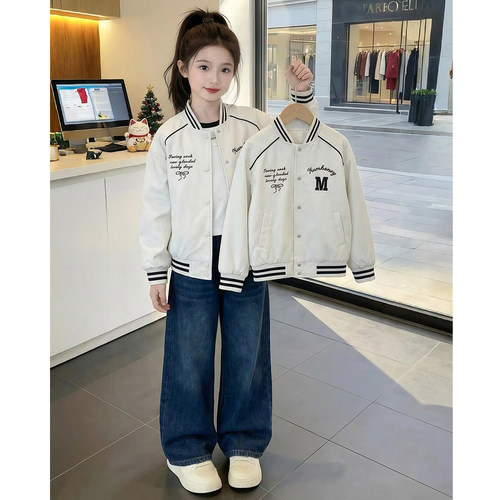 女童春装外套2026新款洋气儿童时髦网红拼色棒球服女孩春季上衣潮