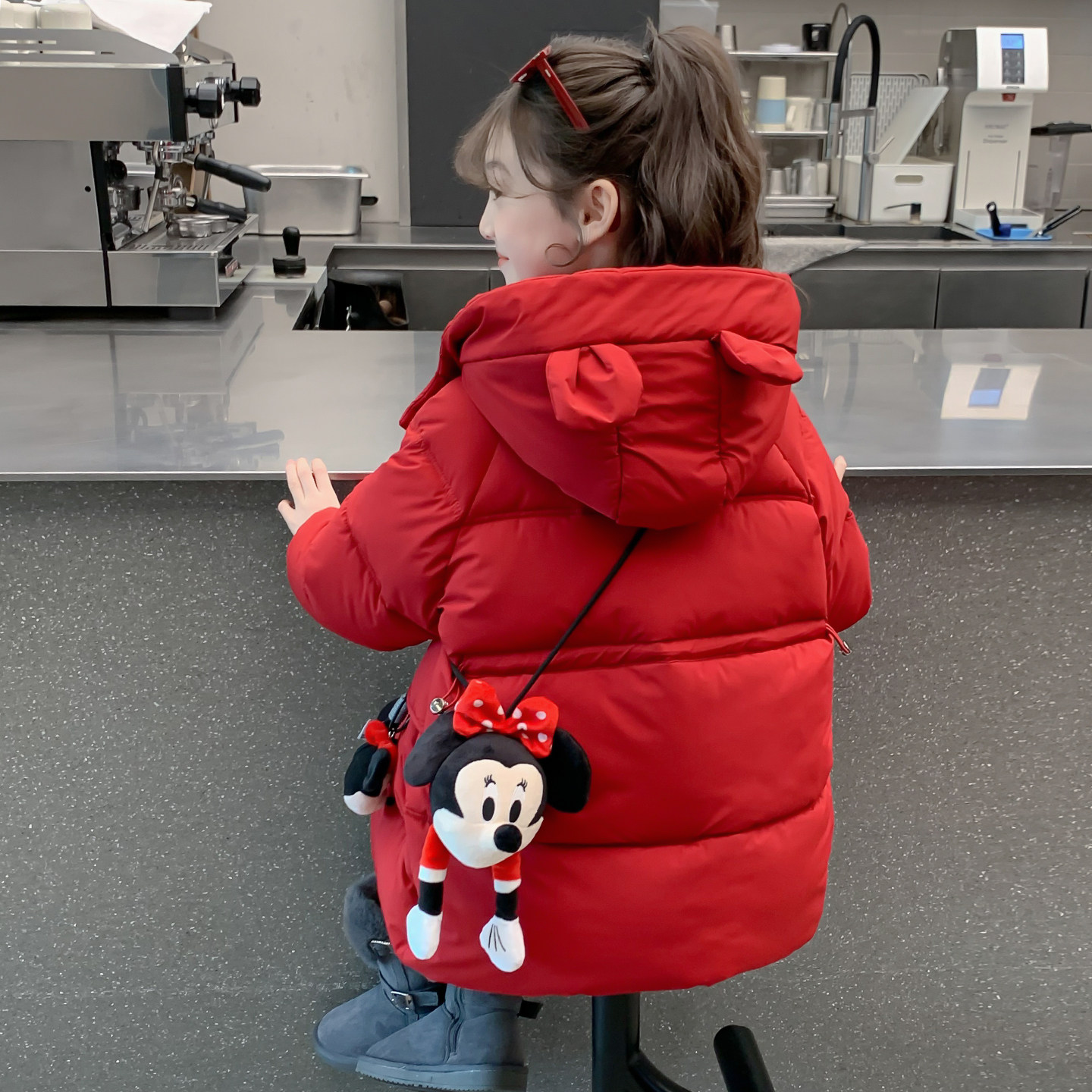 女童棉服冬装2025新款儿童洋气中长款羽绒加厚棉袄小女孩红色外套