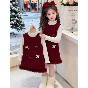 女童连衣裙2026新款冬装儿童网红洋气时髦爆款红色公主裙女孩裙子