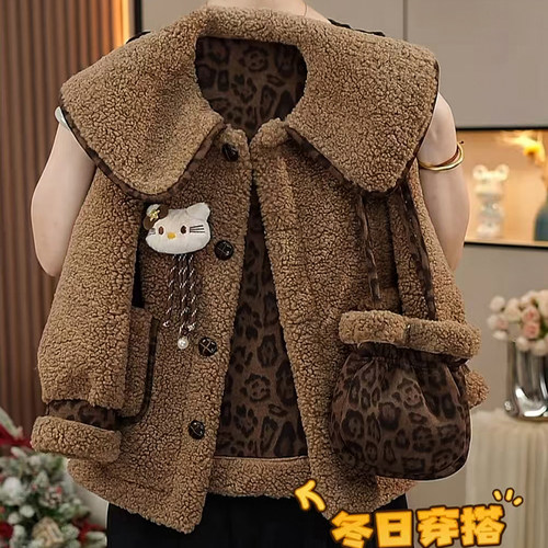 女童外套秋冬款2025新款儿童加绒加厚呢子娃娃领上衣女孩冬装衣服