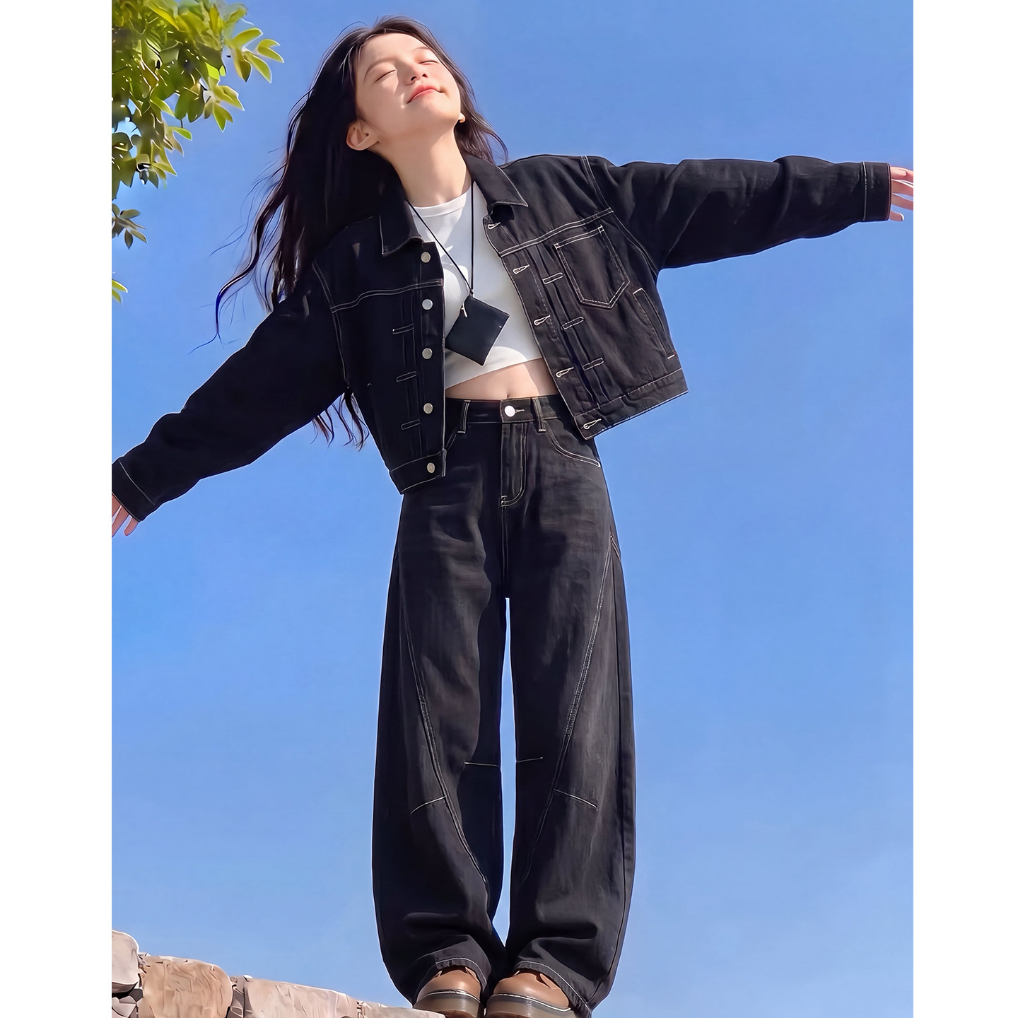 女童秋装套装2026新款洋气儿童韩版牛仔外套两件套女孩春秋衣服潮