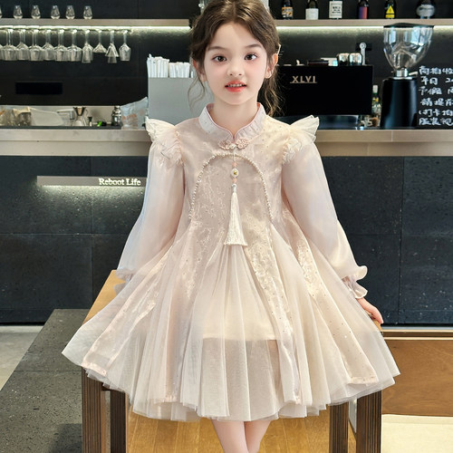 女童连衣裙春秋款2026新款儿童汉服国风中式公主裙小女孩春装裙子