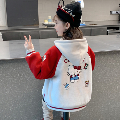 女童外套2025新款冬装儿童网红洋气夹棉加厚爆款女孩红色棒球服潮