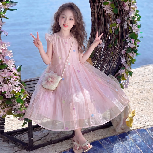 女童夏装连衣裙2026新款儿童洋气网红韩版飞袖裙子女孩夏季公主裙