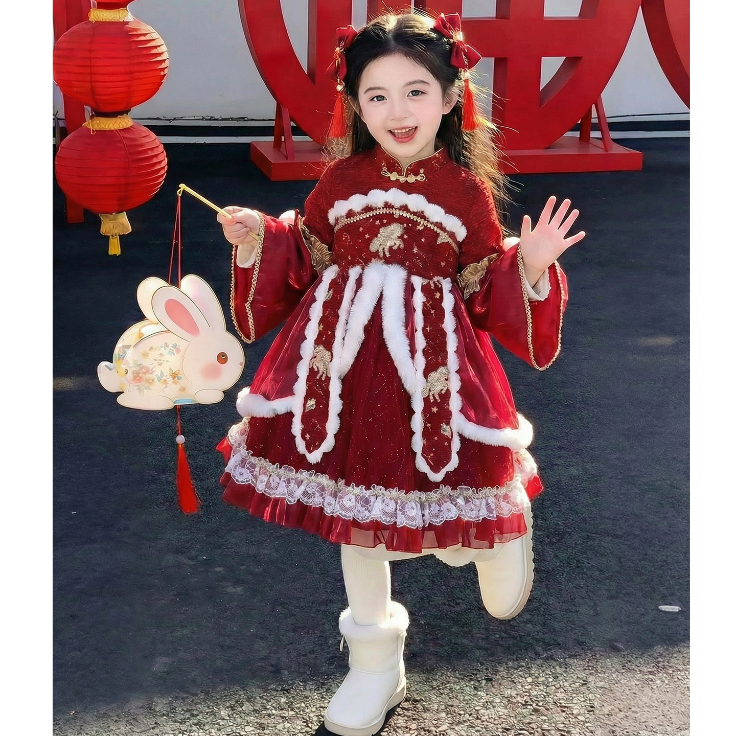 女童汉服冬装2026新款儿童洋气国风中式爆款红色连衣裙女孩拜年服,童装/婴儿装/亲子装,汉服,淘宝优惠券,粉丝福利购,淘宝优惠卷