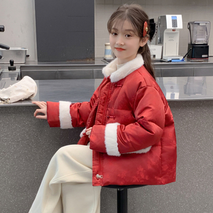 女童羽绒服冬装2025新款儿童网红洋气白鸭绒加厚女孩爆款红色外套