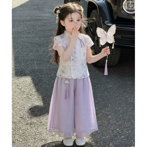 女童夏套装2026新款儿童时髦中式古风汉服两件套女孩夏季网红衣服
