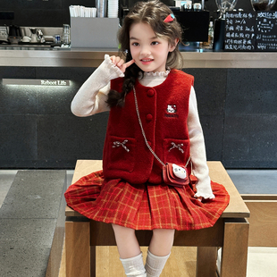 女孩冬装 儿童洋气加厚小香风套装 网红公主裙 2025新款 女童裙子冬季