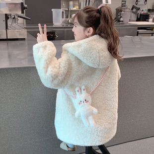 女童夹棉外套2026新款秋冬款儿童洋气时髦中长款加厚小女孩毛毛衣