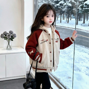 女童外套冬装2026新款儿童网红洋气夹棉加厚连帽爆款红色女孩冬款