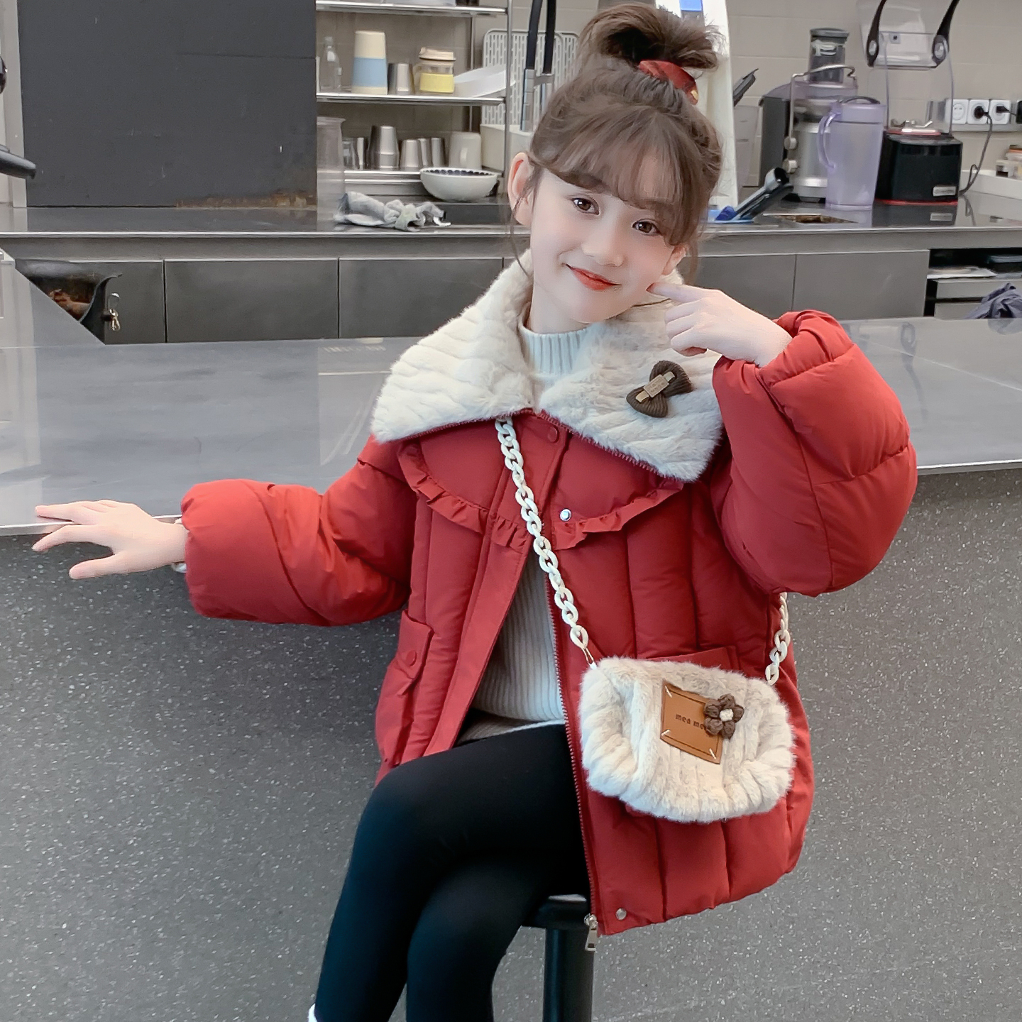 女童冬羽绒服2025新款儿童冬款洋气时髦加厚爆款红色外套女孩冬装