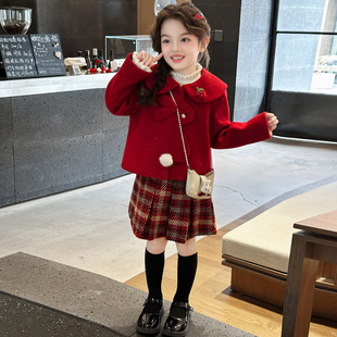 女童秋冬套装2026新款儿童洋气时髦小香风加厚三件套女孩过年冬装