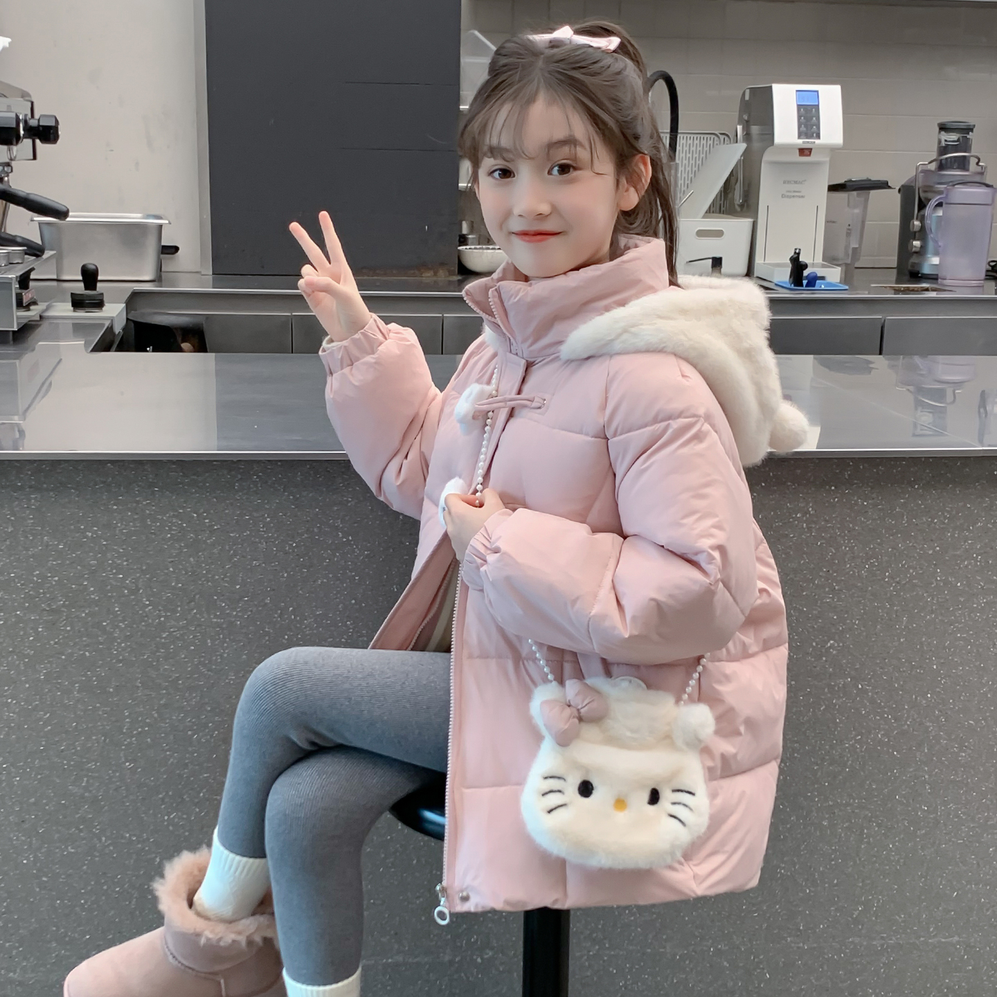 女童羽绒服冬季2025新款儿童网红洋气中长款90白鸭绒女孩冬装外套