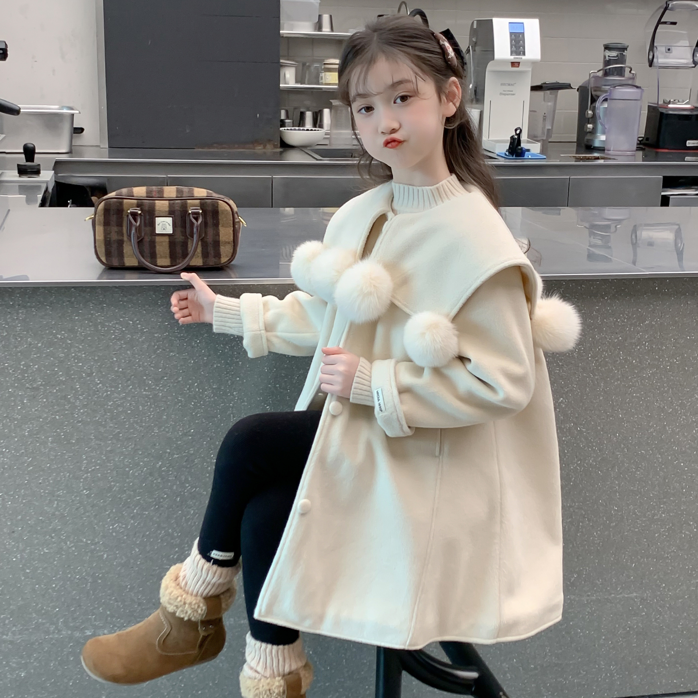 女童外套2025新款秋冬装儿童洋气时髦长款夹棉加厚呢子大衣女孩潮