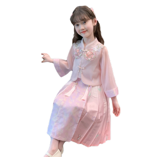 女童春装2026新款马面裙儿童汉服新中式国风套装春秋款女孩连衣裙