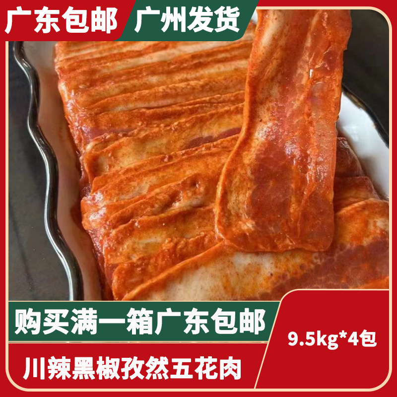 川辣孜然五花肉9.5kg*4包 东北烤肉食材韩式调味原切猪五花肉薄片