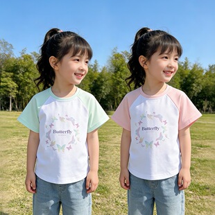 女童短袖t恤短款夏薄款透气2026新款韩版洋气休闲简约中大童潮牌