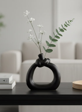 侘寂风几何陶瓷花瓶手工黑送礼