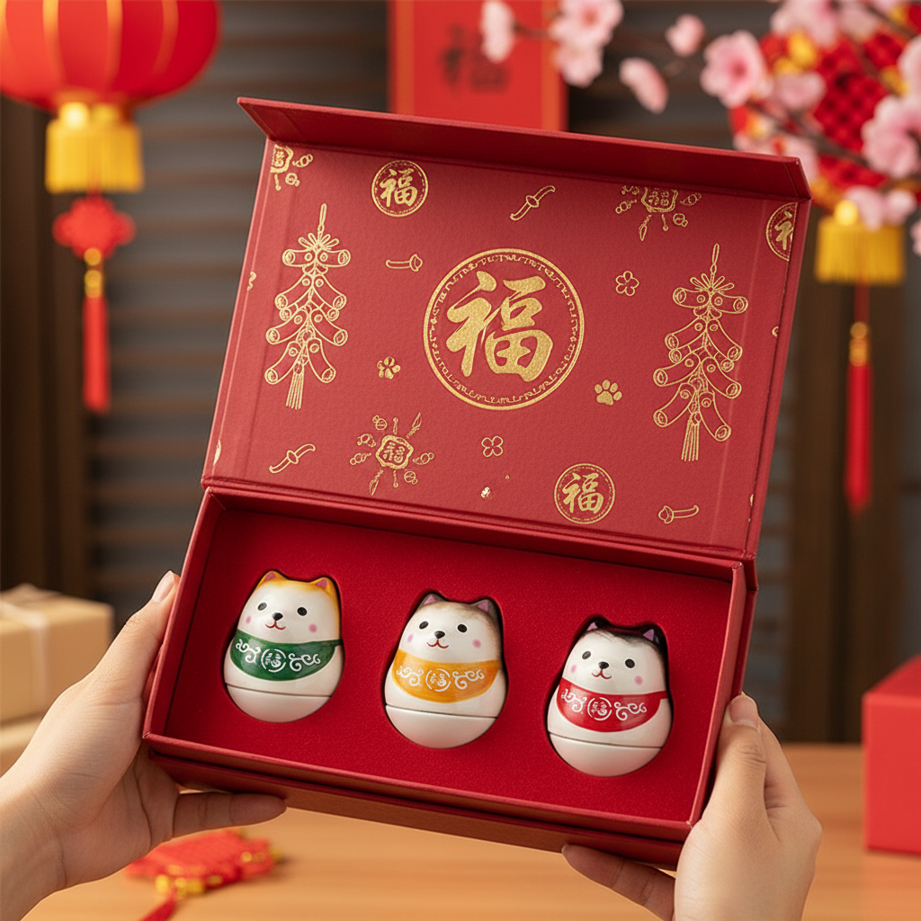 新中式招财猫陶瓷摆件礼盒装