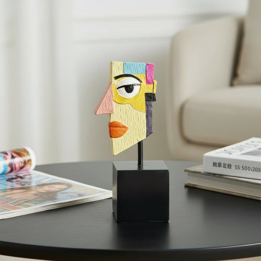 抽象几何人物头像树脂桌面摆件创意手绘客厅装饰品日常送礼