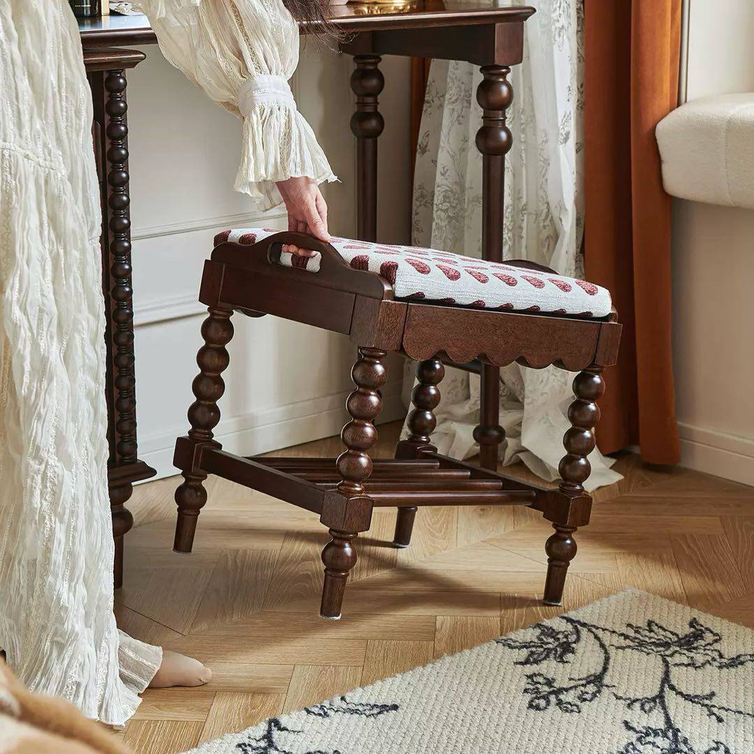 复古怀旧实木庭院凳雕花储物凳美式乡村风小凳子