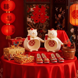 红色招财猫婚房装 新婚用品 扮用品结婚卧室喜字双喜风格