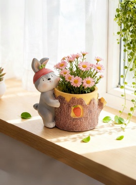 田园树脂兔子雕刻桌面摆件送礼